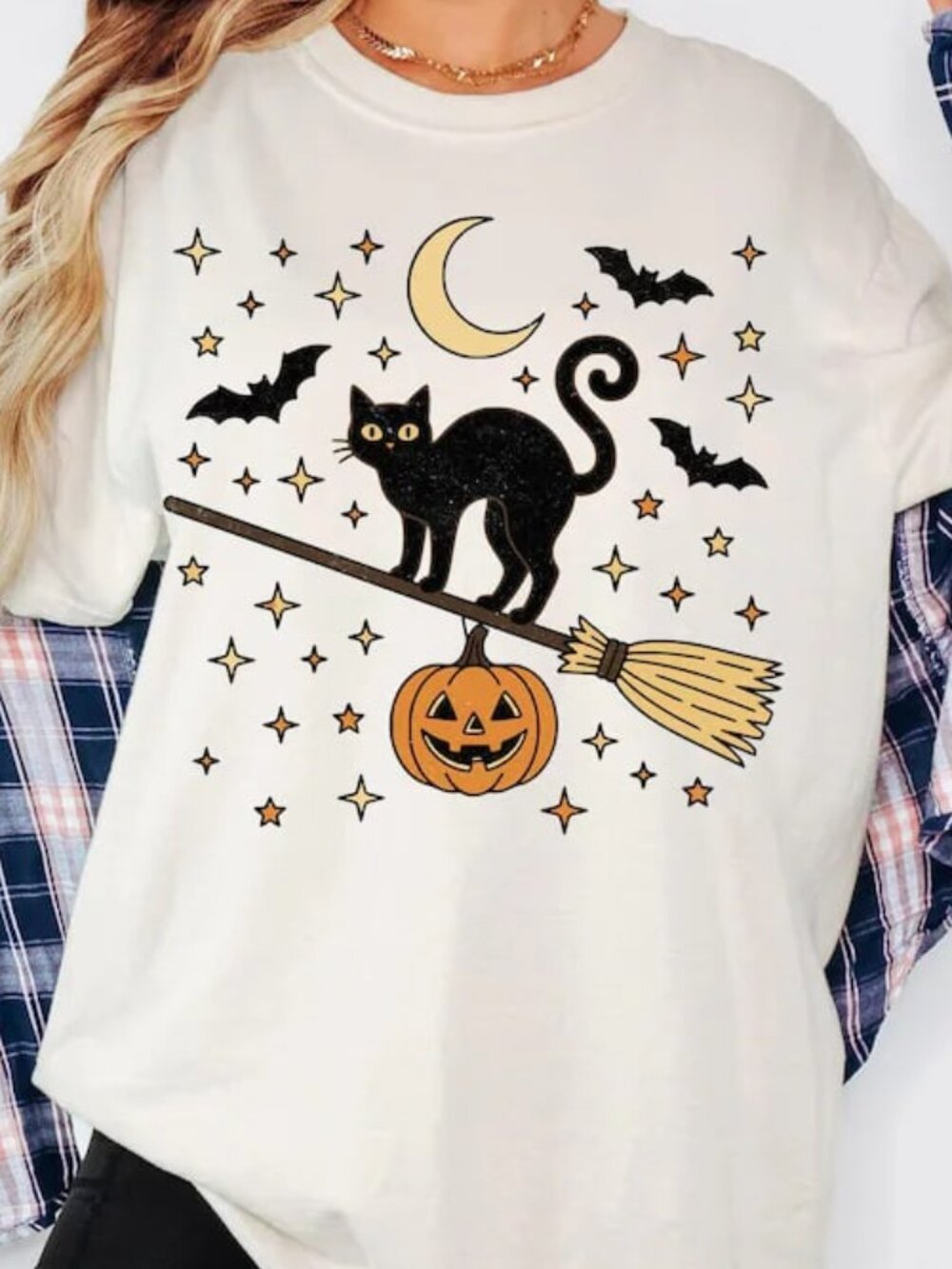 Cute Cat Halloween Shirt, Pumpkin Cat Tee, Funny Halloween Shirt Gift